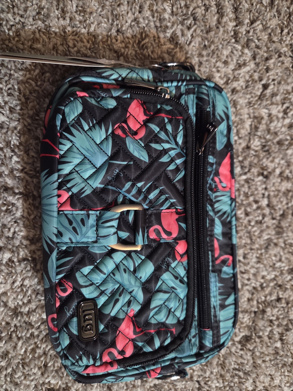 Quilted Tropical Flamingo Crossbody Bag - Teal & Coral
